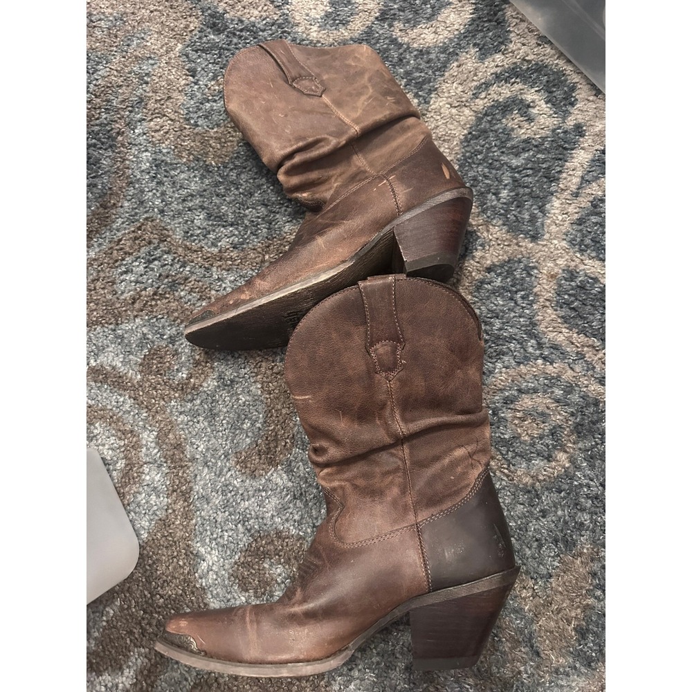CRUSH Durango Western Boots Brown Leather Cowboy Pull On Boots Size 6.5M